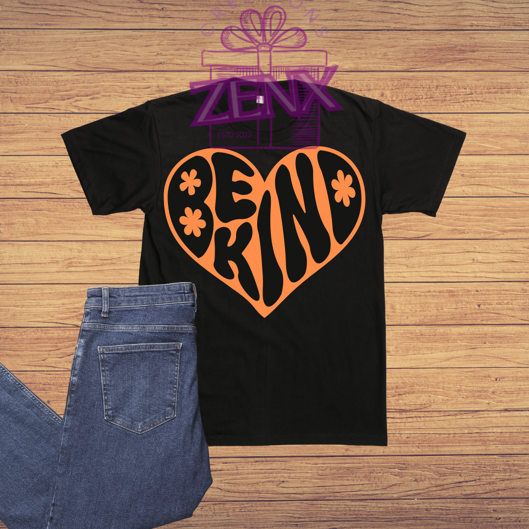Be Kind Heart Design T-Shirt | Harmony Day Cotton Tee - Black