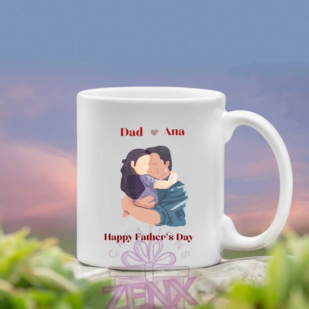 Personalized Father's Day Mug – Custom Faceless Sketch of Dad & Daughter/Son with Names