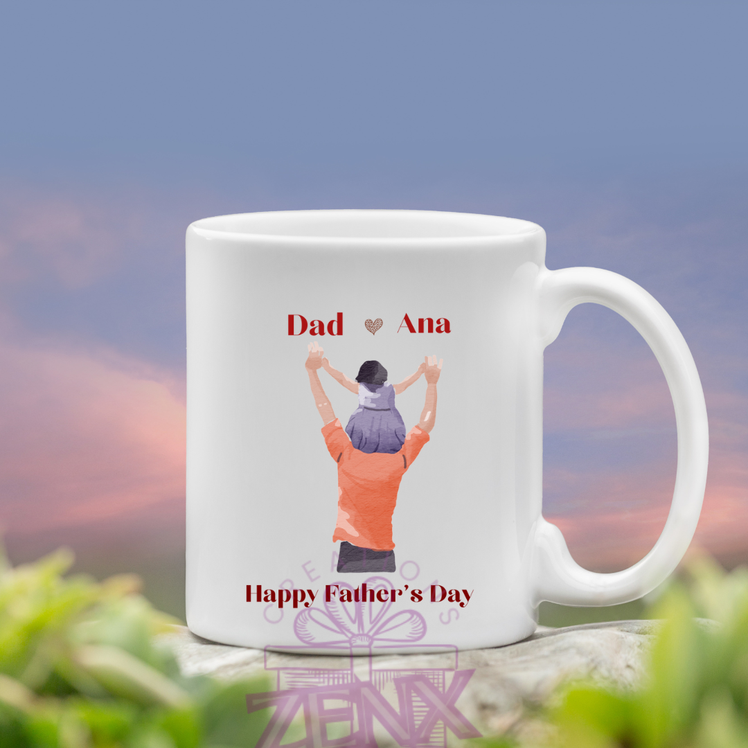 Personalized Father's Day Mug – Custom Faceless Sketch of Dad & Daughter/Son with Names