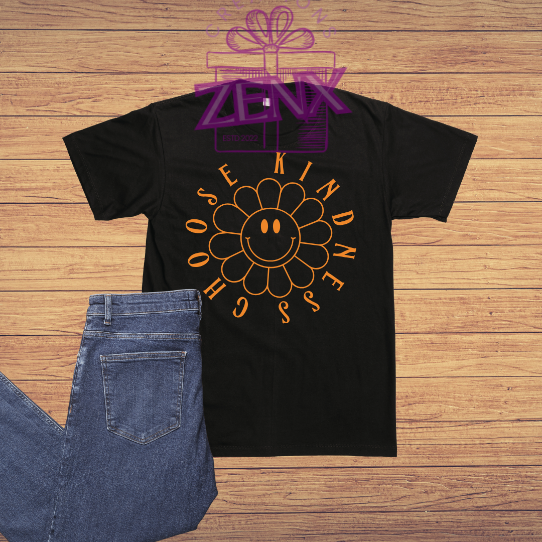 Choose Kindness Smiley Face T-Shirt | Retro Harmony Day Cotton Top - Black