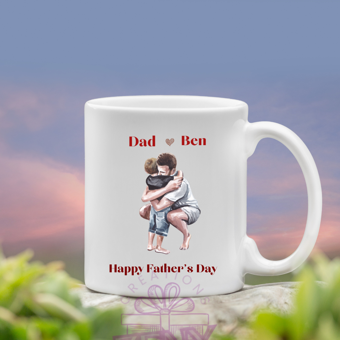 Personalized Father's Day Mug – Custom Faceless Sketch of Dad & Daughter/Son with Names