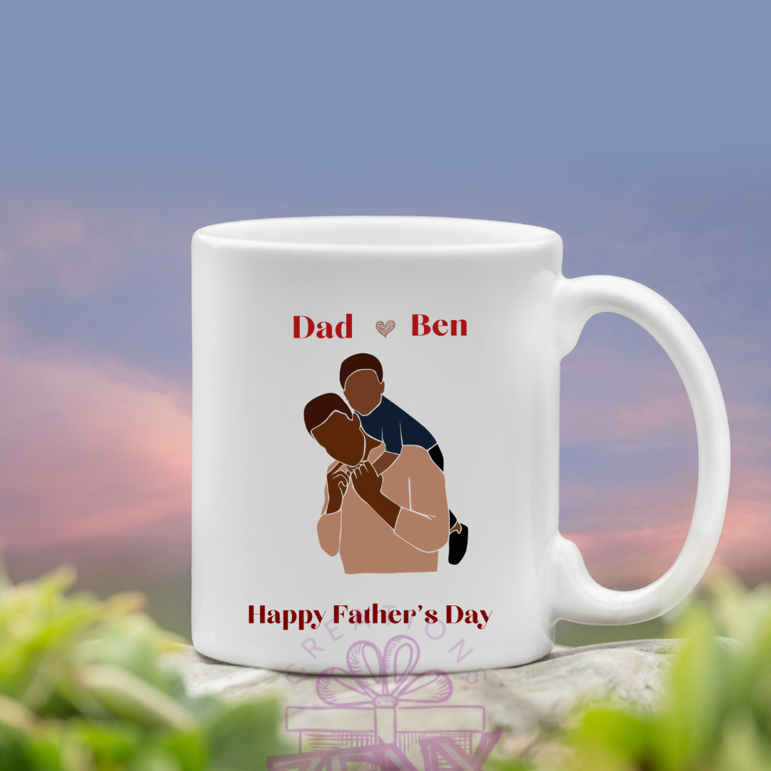 Personalized Father's Day Mug – Custom Faceless Sketch of Dad & Daughter/Son with Names