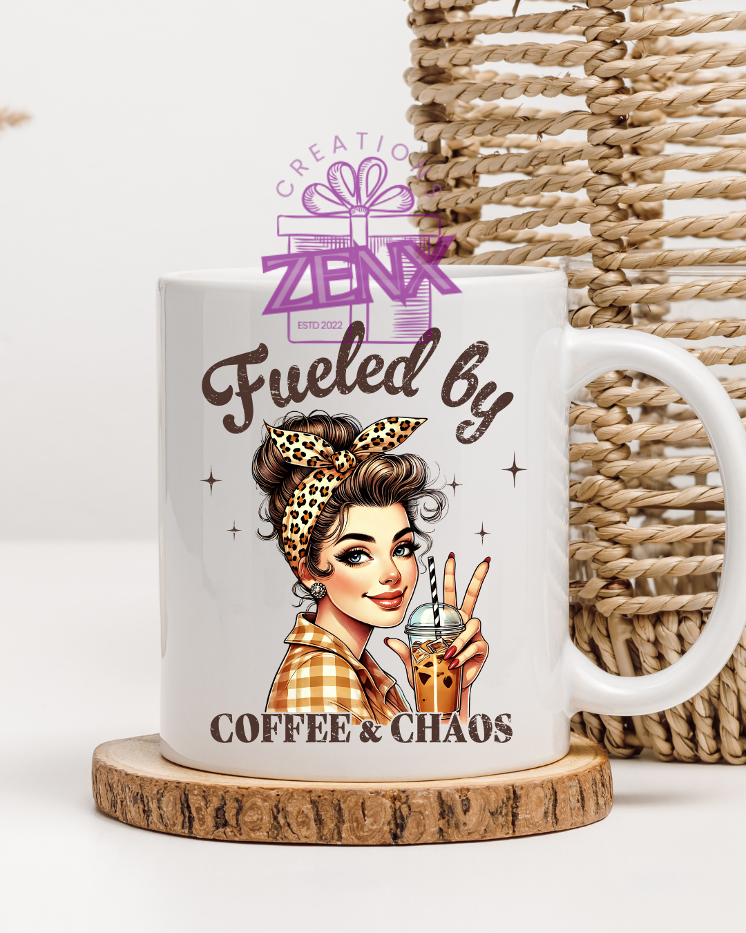 Fuelled by Coffee and Chaos Funny Mug – Mother's Day Gift for Mum