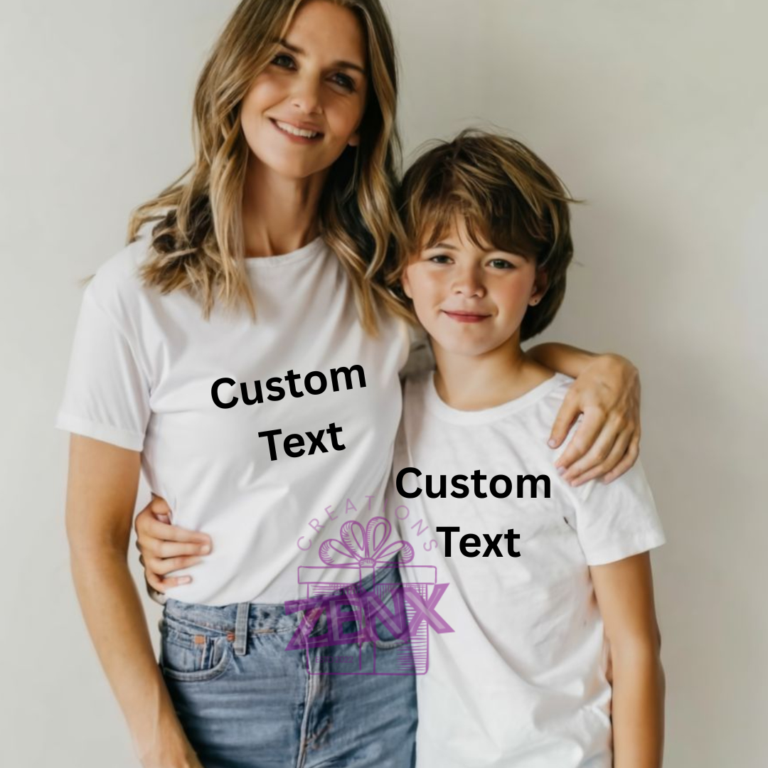 Personalised Mum & Child Matching T-Shirt Set – Custom Text Matching Tees