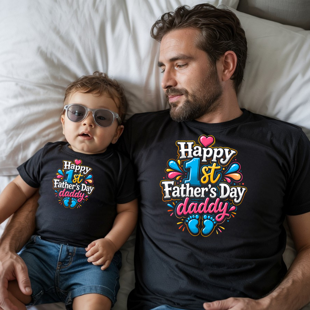 Happy 1st Father's Day Daddy Matching Shirt | Dad and Baby First Father's Day Tee