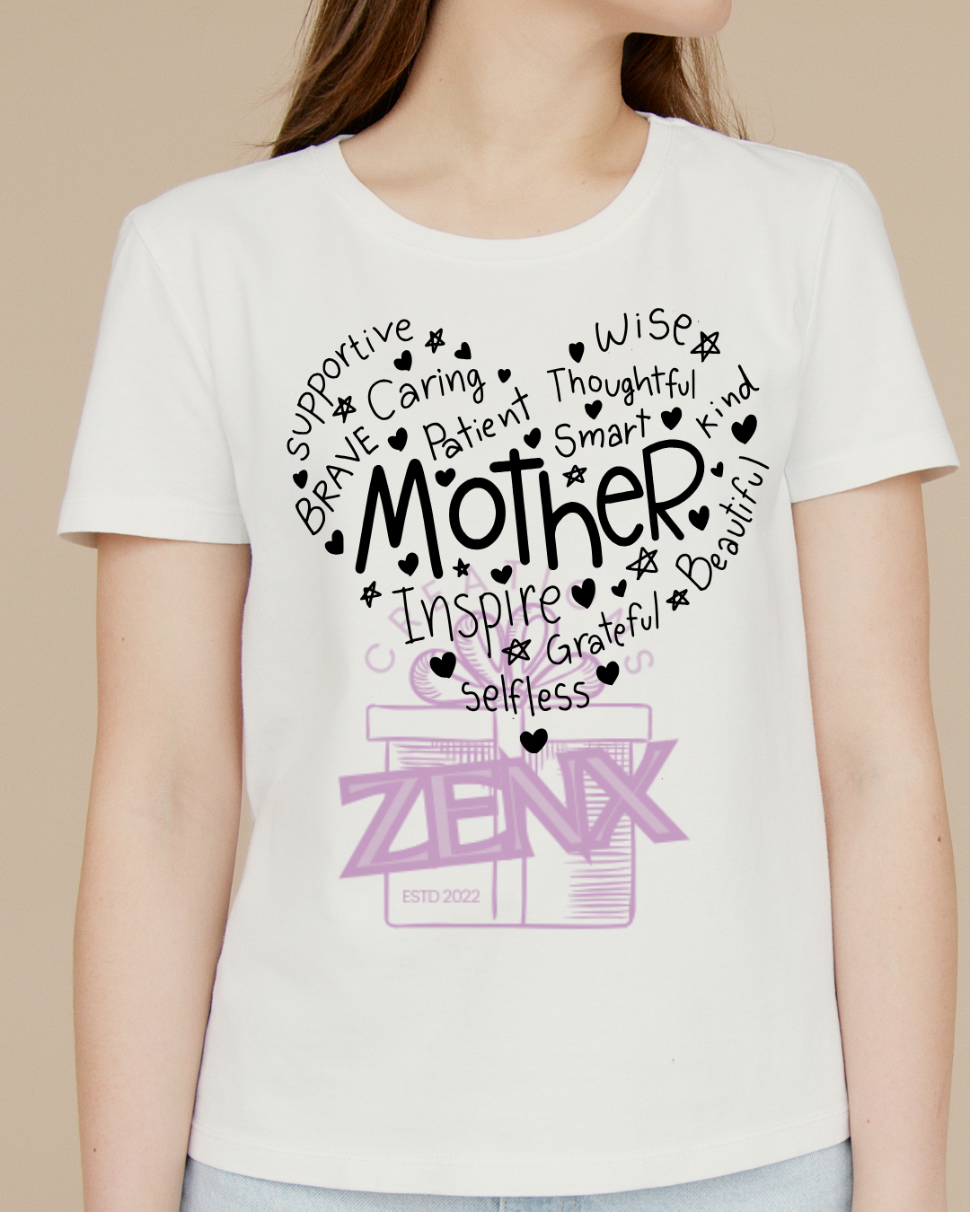 Mother Heart Word Cloud T-Shirt — White
