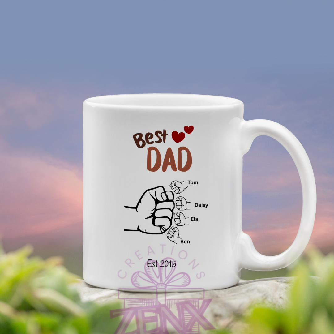 👊 Fist Bump Personalized Father’s Day Mug – Custom Gift for Dad from Up to 8 Kids