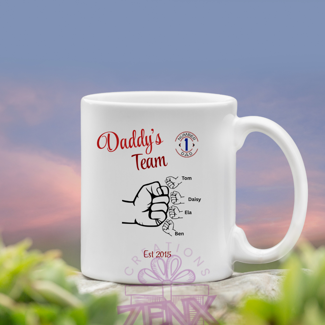 👊 Fist Bump Personalized Father’s Day Mug – Custom Gift for Dad from Up to 8 Kids