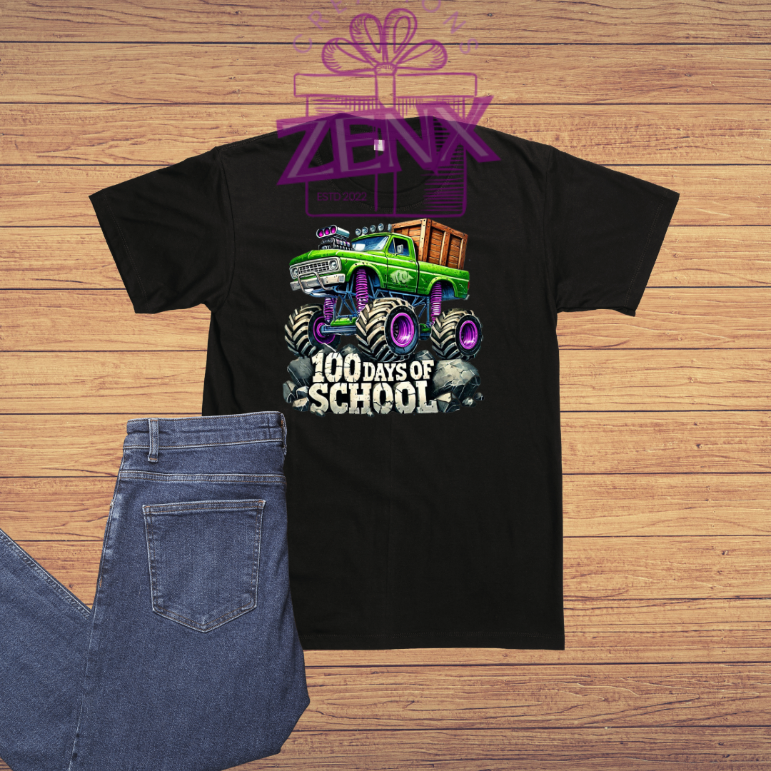 100 Days Monster Truck Black DTF T-Shirt