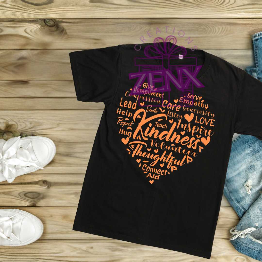 Be Kind Positive Words Heart T-Shirt | Harmony Week Inclusion Tee - Black