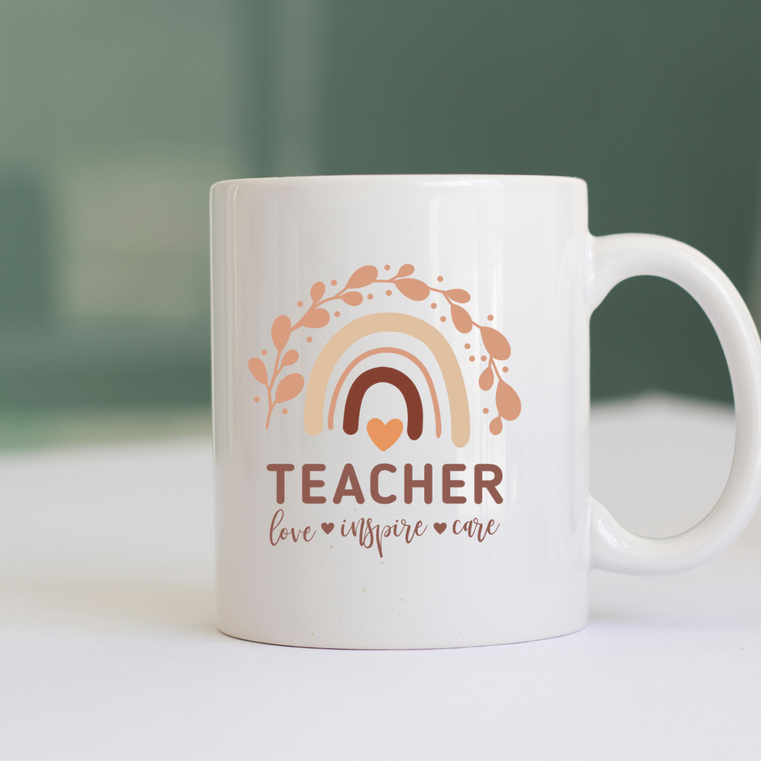 🌿 Teacher Love Inspire Care Boho Mug – Personalized Gift Australia