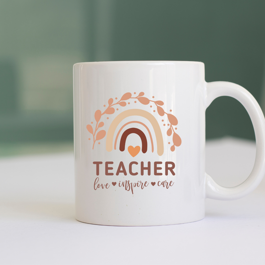 Teacher Love Inspire Care Personalised Boho Mug