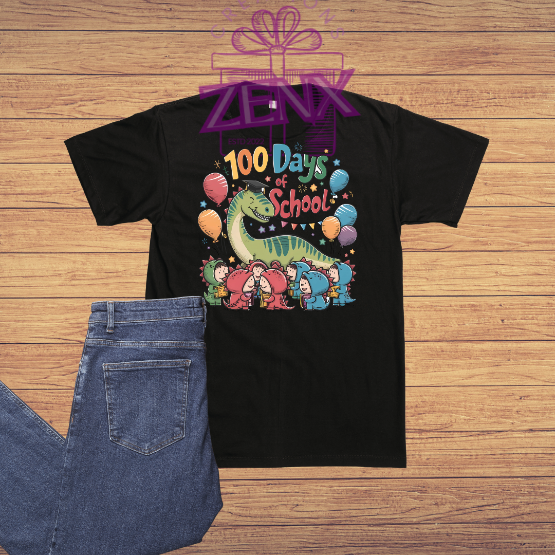 100 Days of School Dinosaur Kids DTF T-Shirt