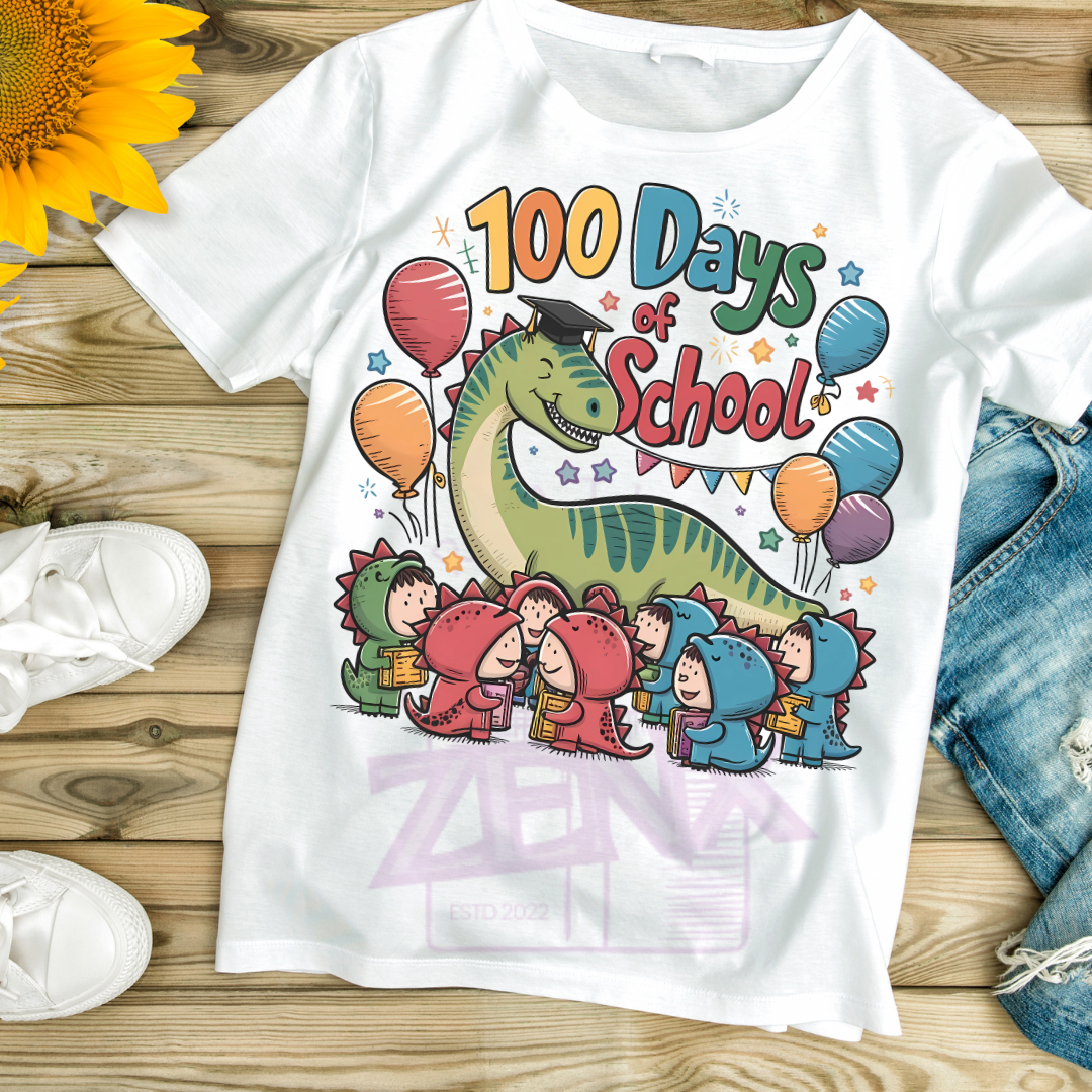 100 Days of School Dinosaur Kids DTF T-Shirt