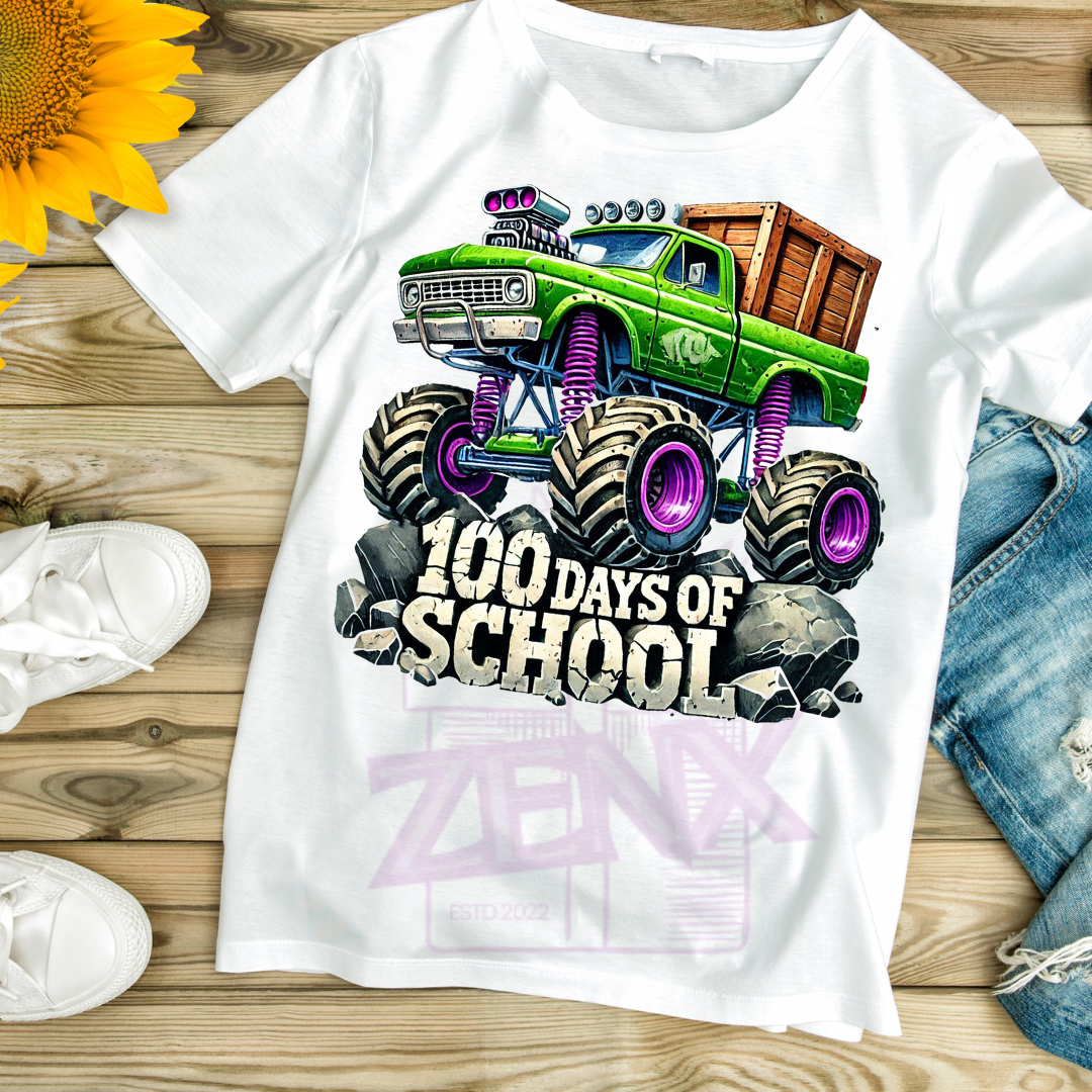 100 Days Monster Truck Black DTF T-Shirt