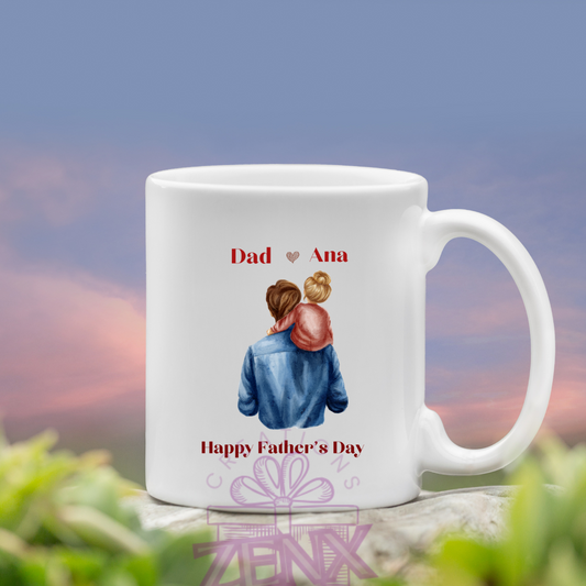 Personalized Father's Day Mug – Custom Faceless Sketch of Dad & Daughter/Son with Names