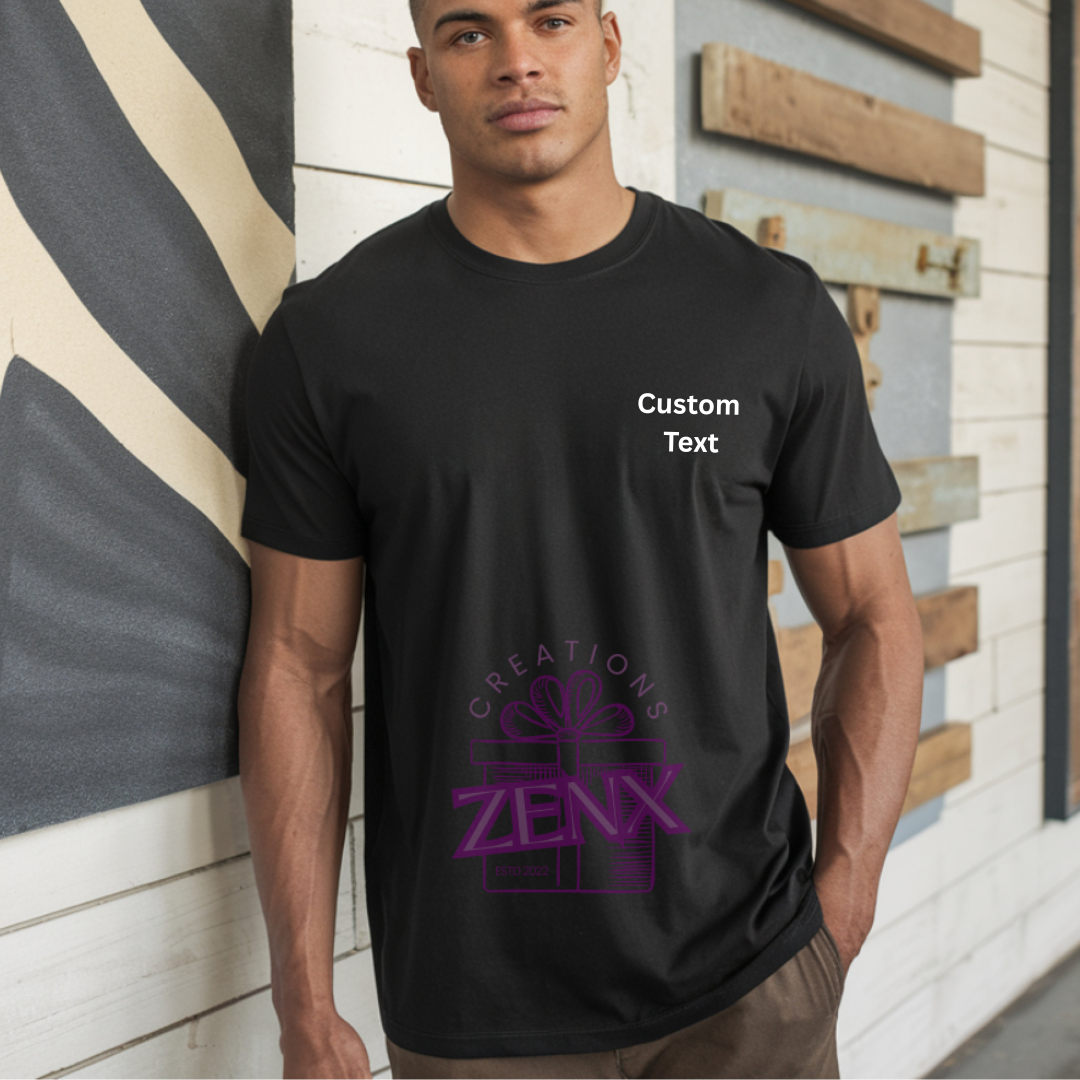 Personalised Men's T-Shirt Black – Custom Left Chest Print Tee
