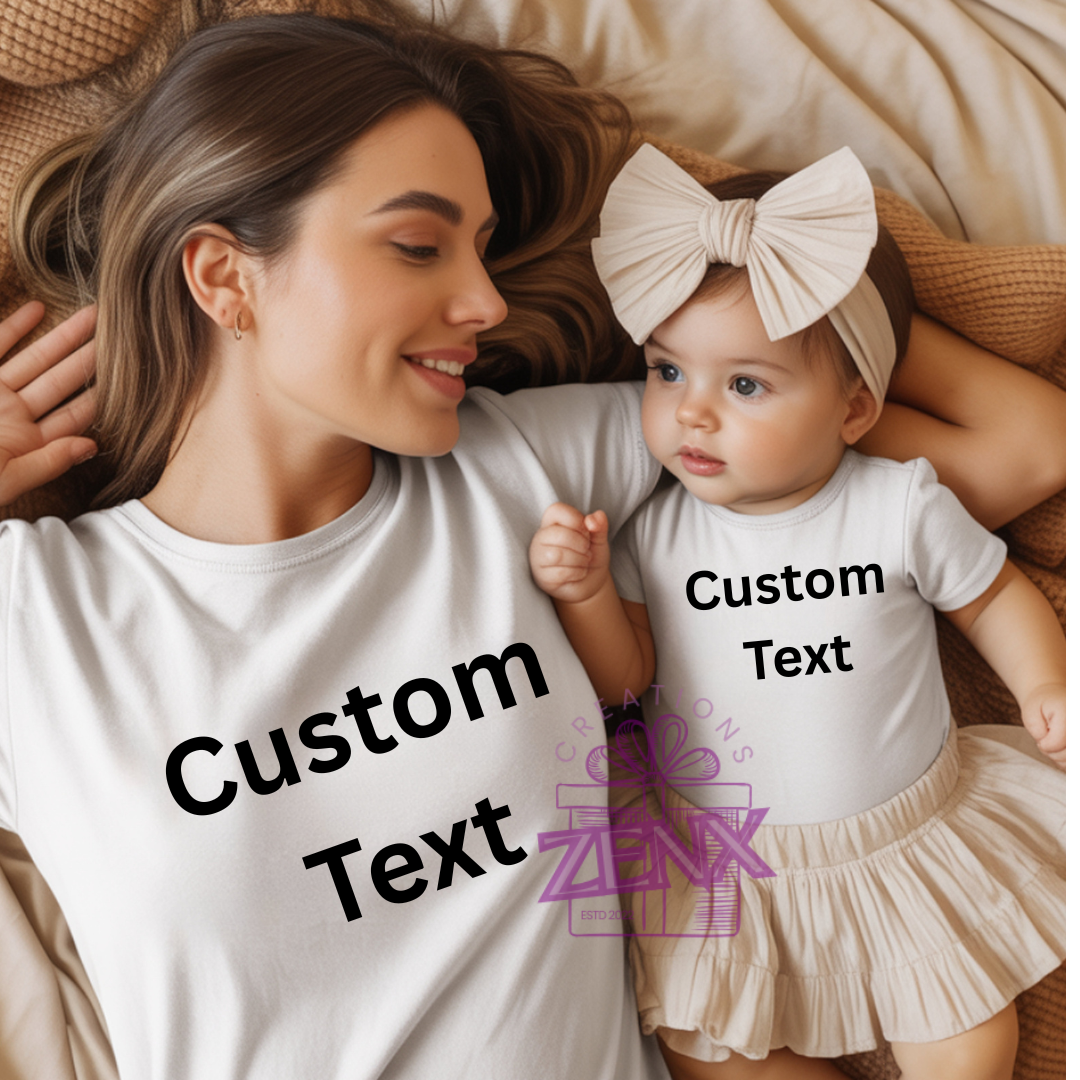Personalised Mum & Baby Matching T-Shirt Set – Custom Text Matching Outfits