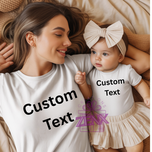 Personalised Mum & Baby Matching T-Shirt Set – Custom Text Matching Outfits