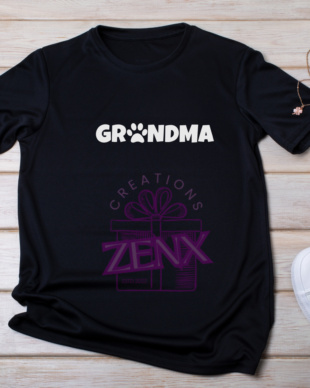 Grandma Paw Print T-Shirt — Black