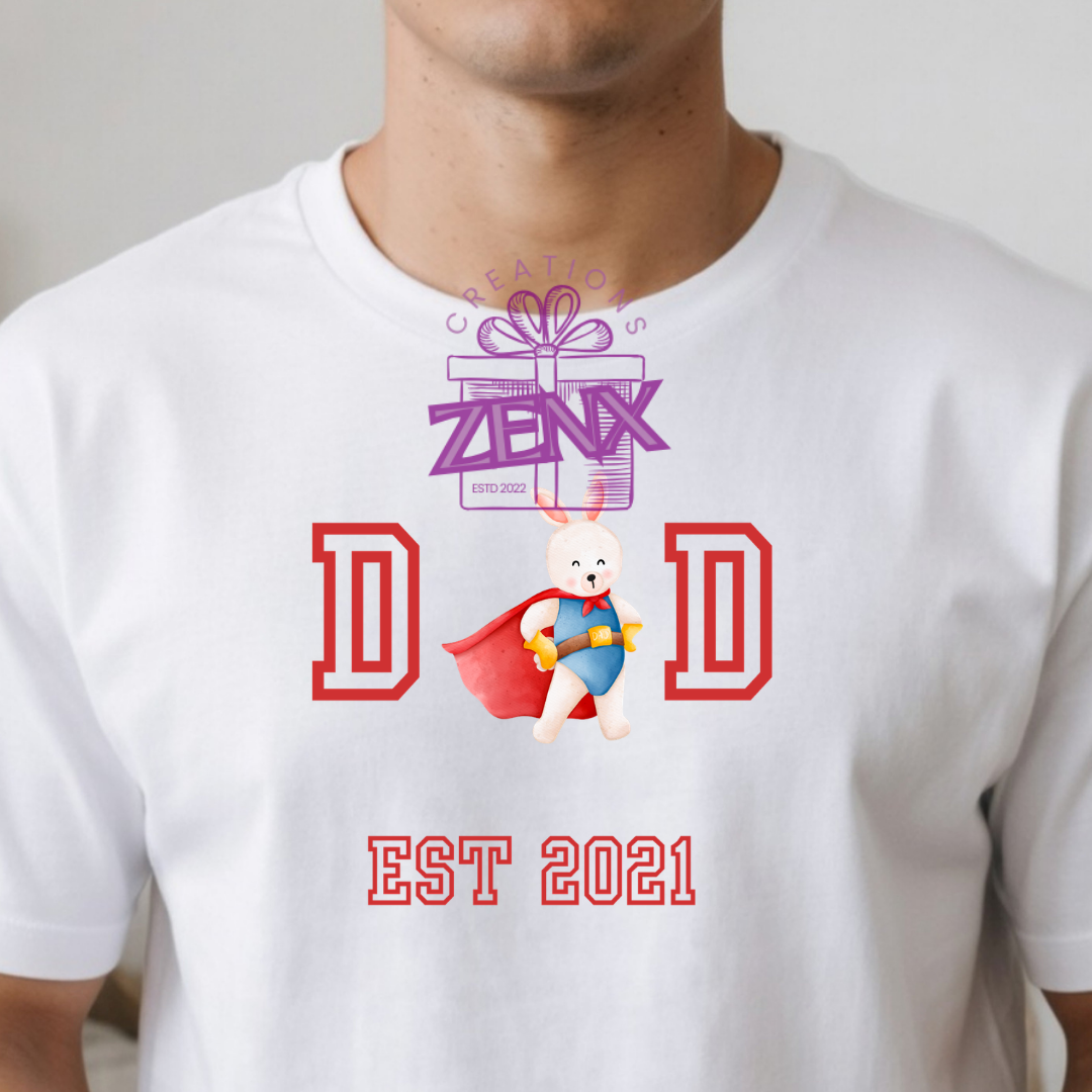 Superhero Dad Bunny Shirt | Personalized Est Year DAD Father's Day Tee