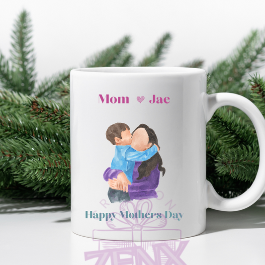 Personalized Mother’s Day Mug – Custom Faceless Sketch of Mom & Daughter/Son with Names