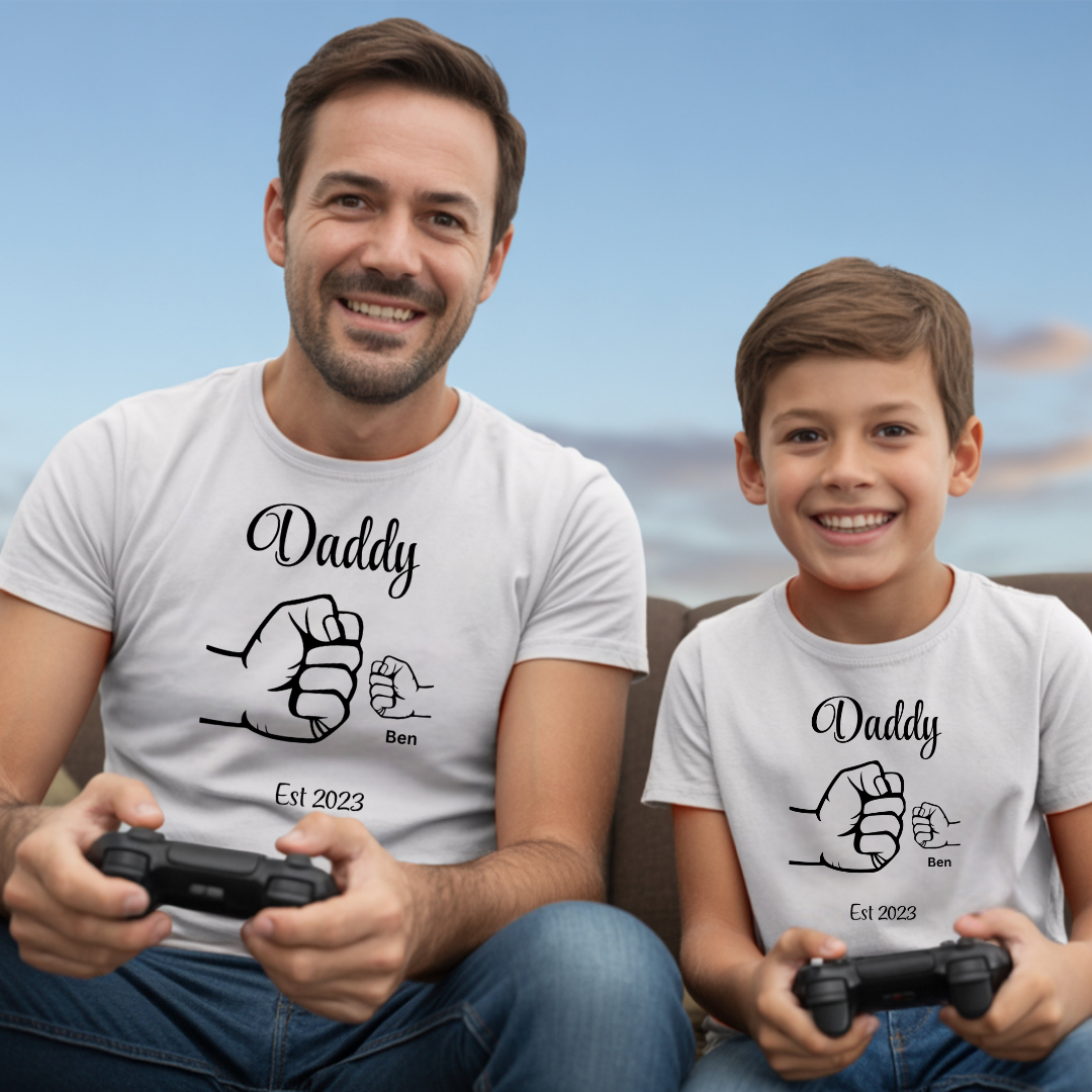 Daddy And Me Fist Bump Matching Shirt Set | Personalized Name & Est Year Father Son Tee