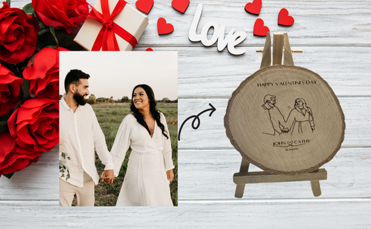 Personalized Engraved Line Art Portrait on Natural Wood Slice – Unique Gift from Melbourne