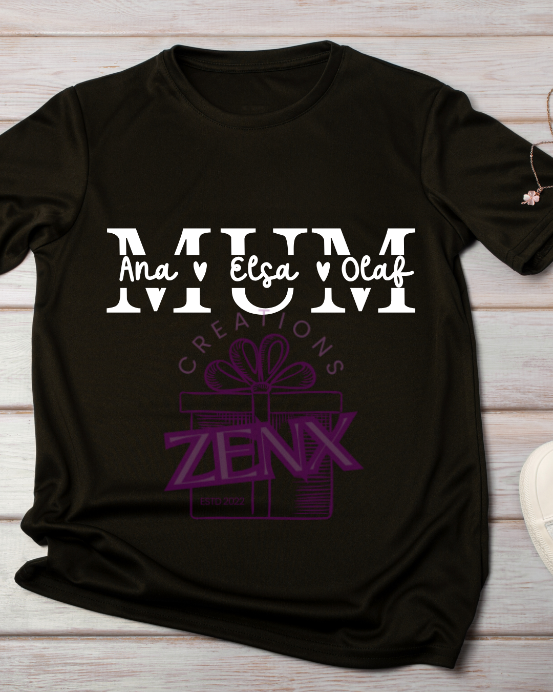 MUM Personalised Kids Names T-Shirt — Black