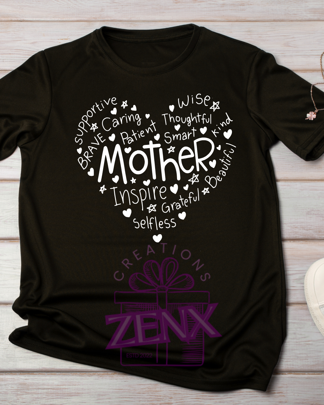 Mother Heart Word Cloud T-Shirt — Black