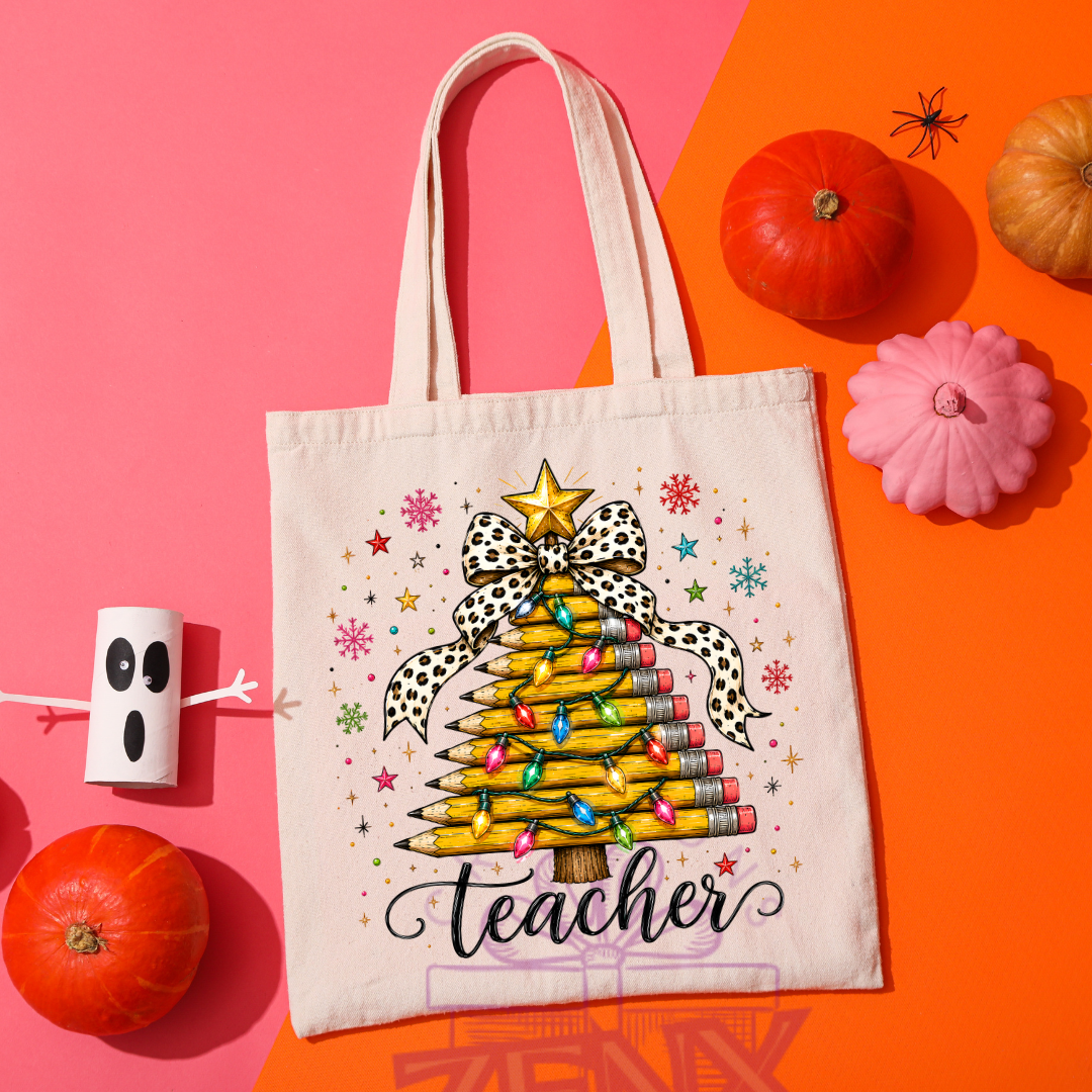 Pencil Christmas Tree Teacher Tote Bag