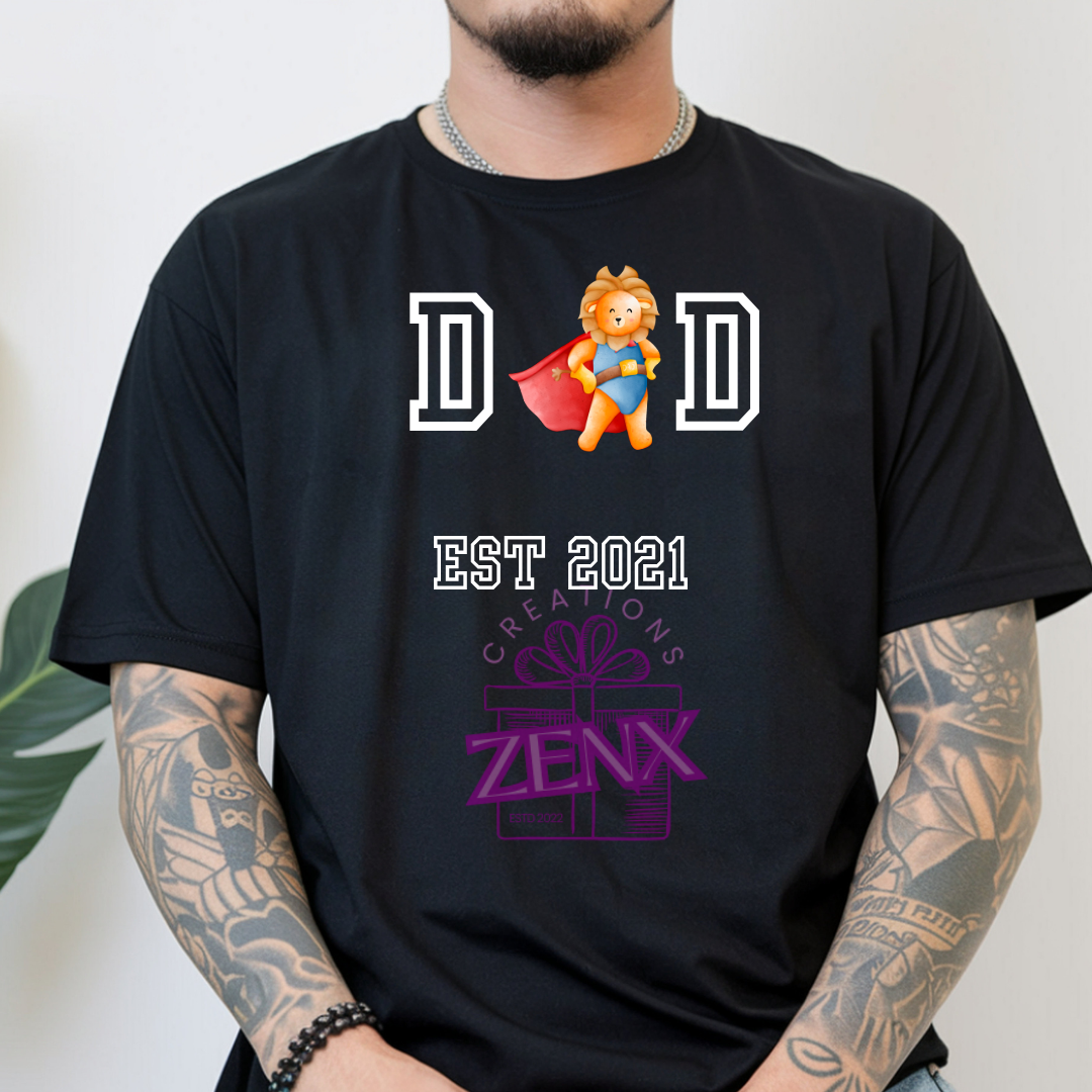 Superhero Dad Lion Shirt | Personalized Est Year DAD Father's Day Tee