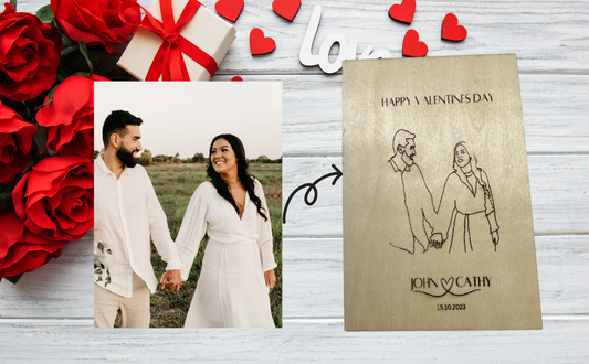 Personalized Engraved Line Art Wooden Greeting Card – A Unique & Lasting Keepsake