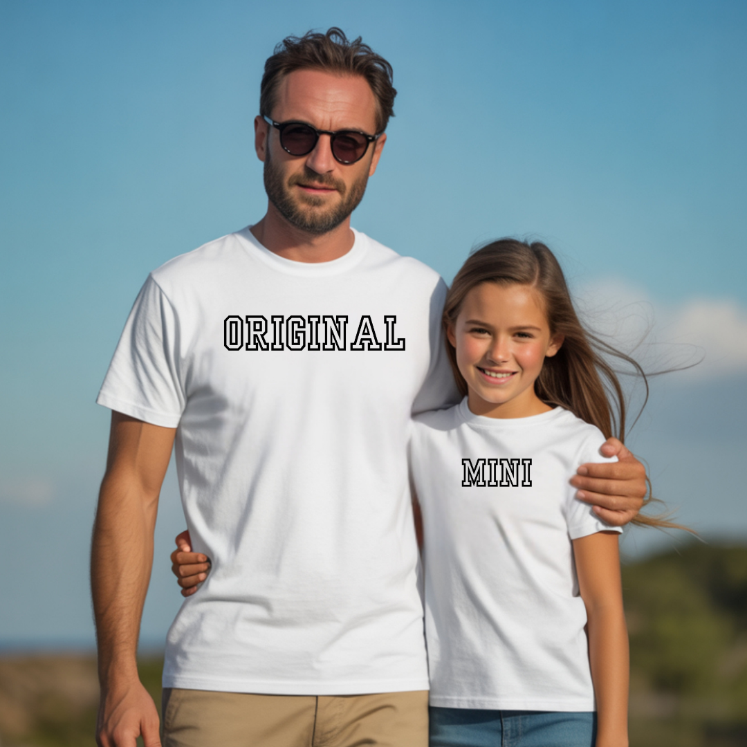 Original And Mini Matching Shirt Set | Dad and Kid Varsity Style Father's Day Tee