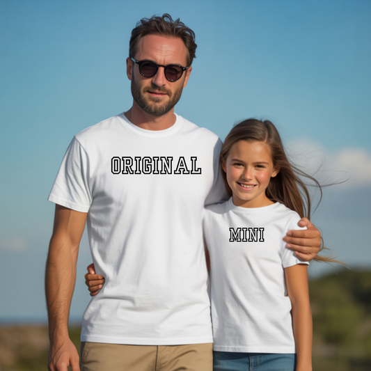 Original And Mini Matching Shirt Set | Dad and Kid Varsity Style Father's Day Tee