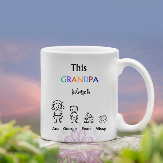 "This Dad/Grandpa Belongs To" Personalized Mug – Custom with Kids & Pets Names