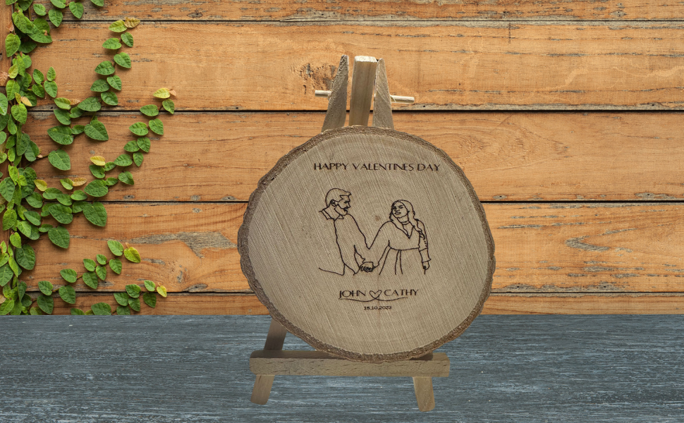 Personalized Engraved Line Art Portrait on Natural Wood Slice – Unique Gift from Melbourne