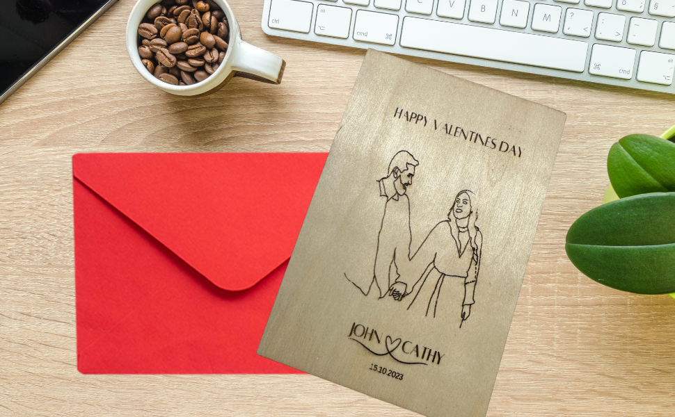 Personalized Engraved Line Art Wooden Greeting Card – A Unique & Lasting Keepsake