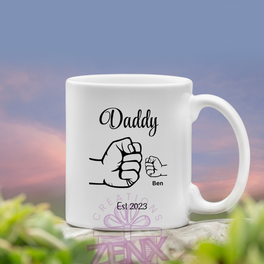 👊 Fist Bump Personalized Father’s Day Mug – Custom Gift for Dad from Up to 8 Kids