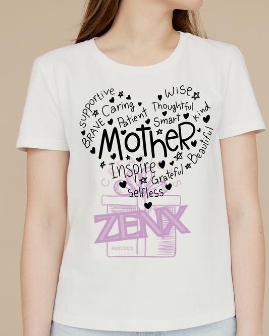 Mother Heart Word Cloud T-Shirt — White
