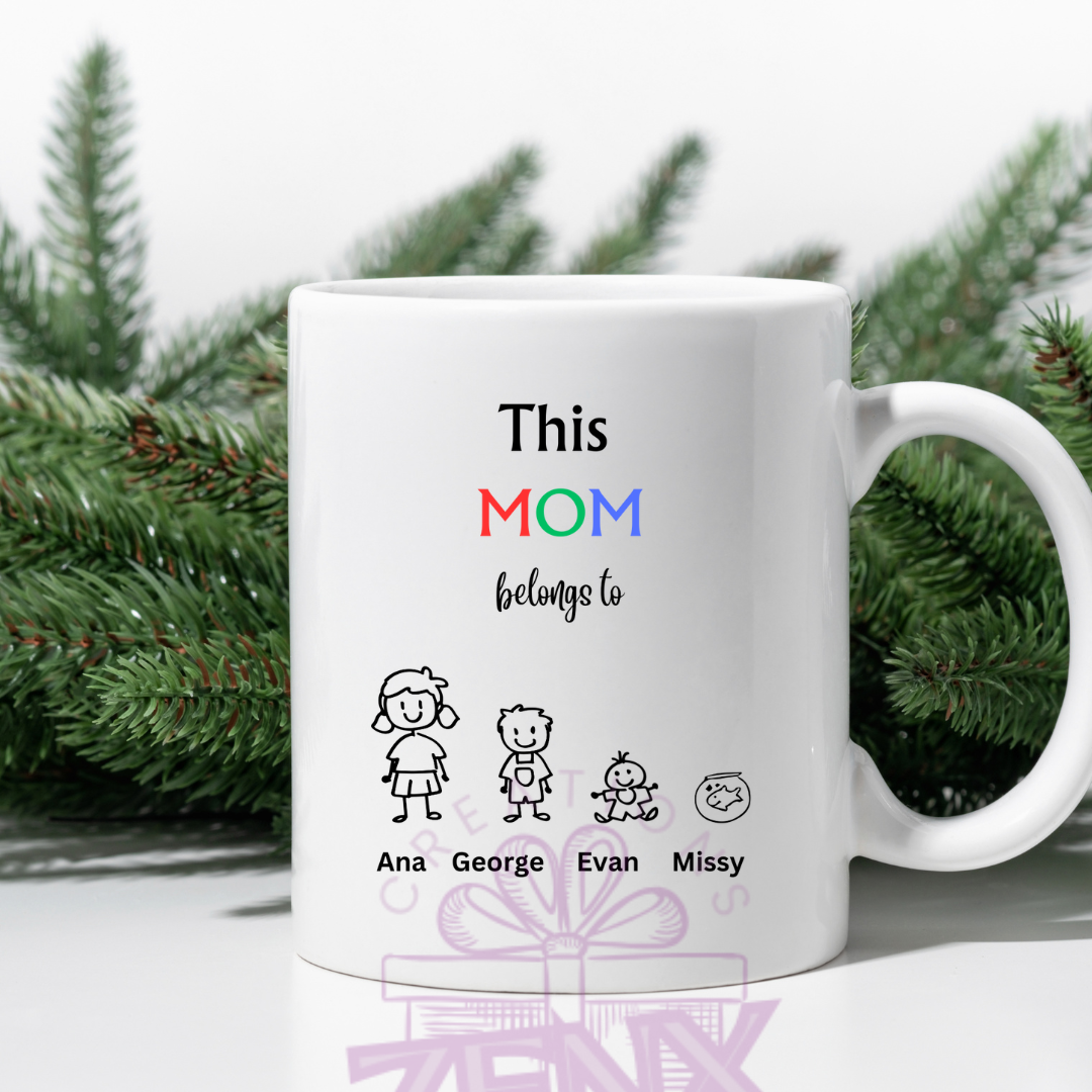 "This Mum Belongs To" Personalized Mug – Custom with Kids & Pets Names