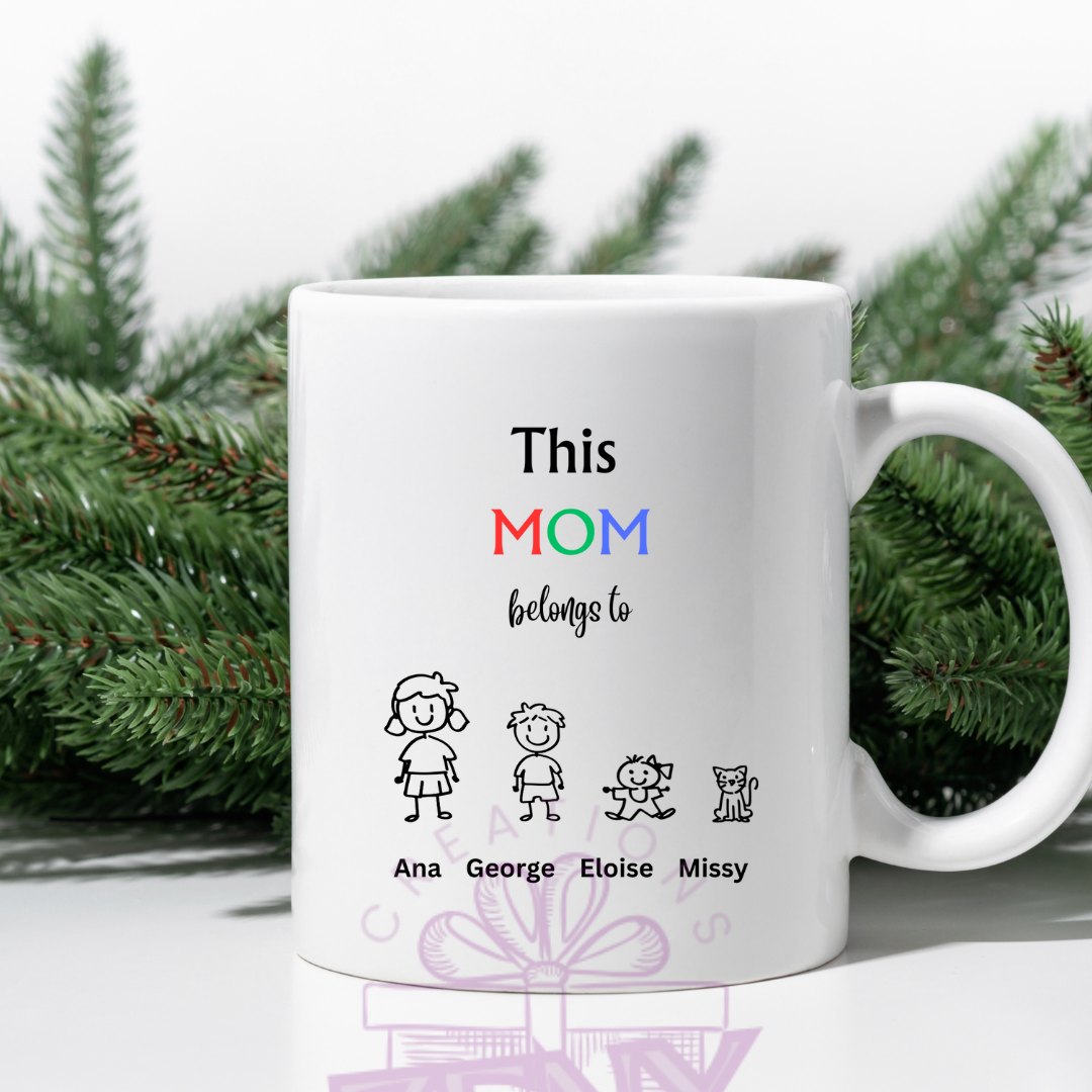 "This Mum Belongs To" Personalized Mug – Custom with Kids & Pets Names