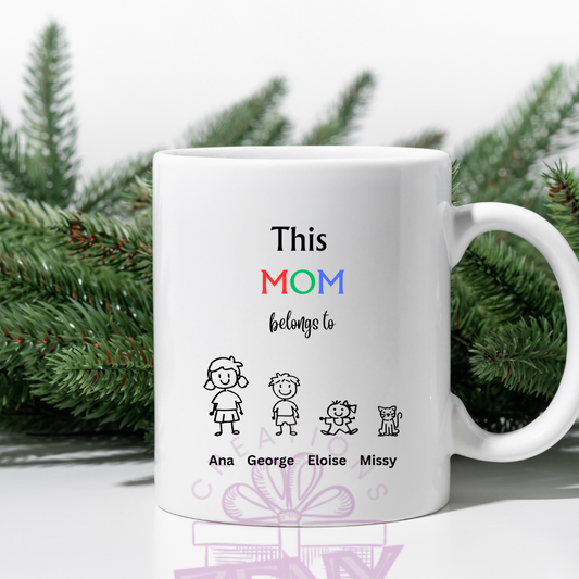 "This Mum Belongs To" Personalized Mug – Custom with Kids & Pets Names