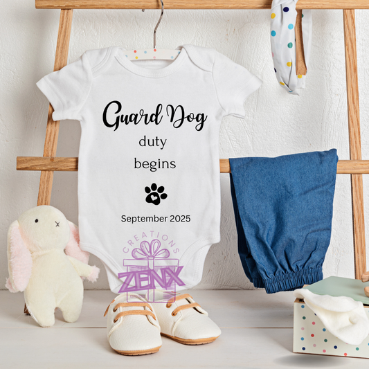 Dog Pregnancy Announcement Onesie – Guard Dog duty begins Baby Reveal Gift