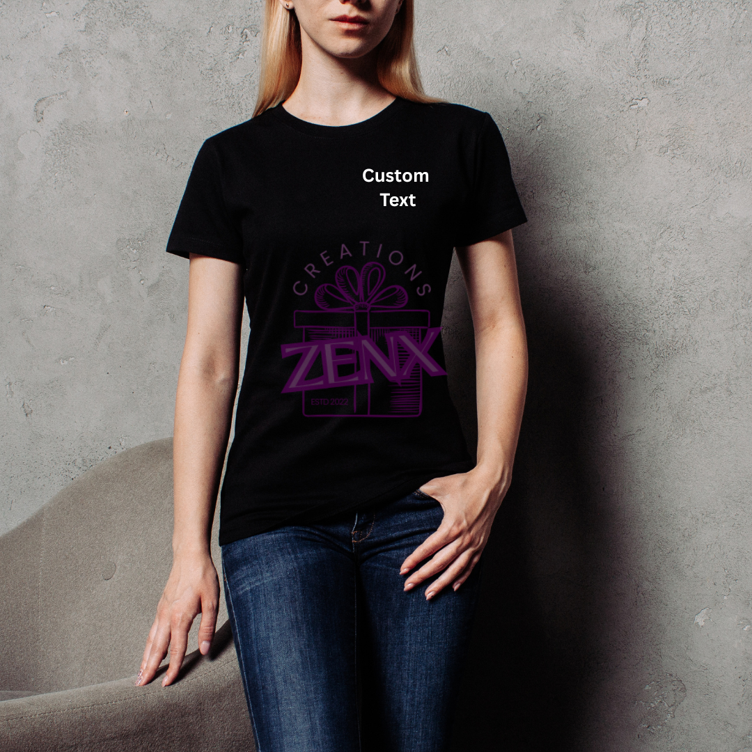 Personalised Women's T-Shirt Black – Custom Left Chest Print Tee