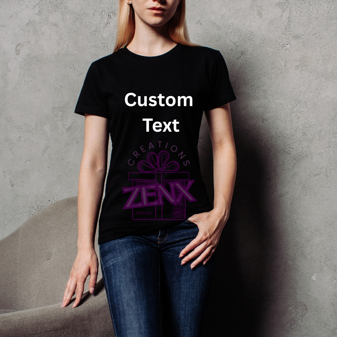 Personalised Women's T-Shirt Black – Custom Centre Print Tee