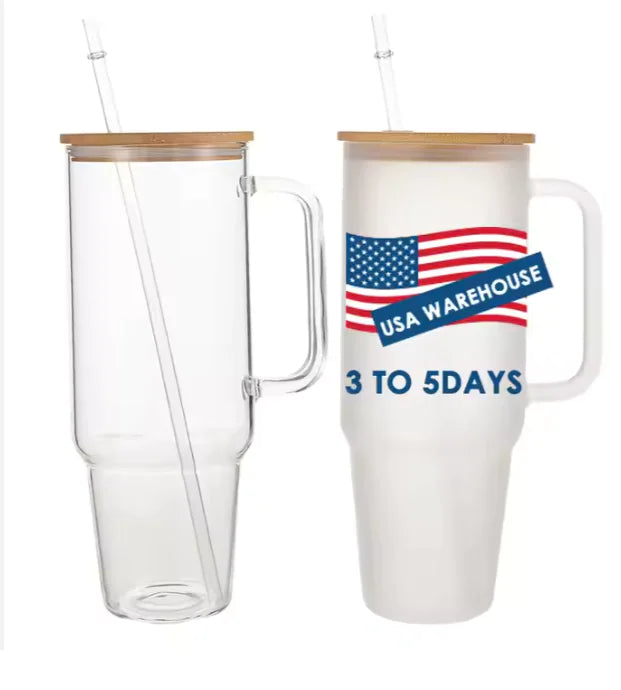 Glass Cup Sublimation Bamboo Wood Cover Straw