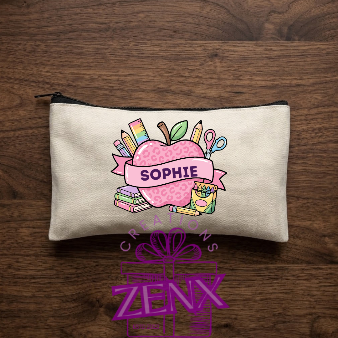 Personalised apple pencil pouch with name - teacher and student gift