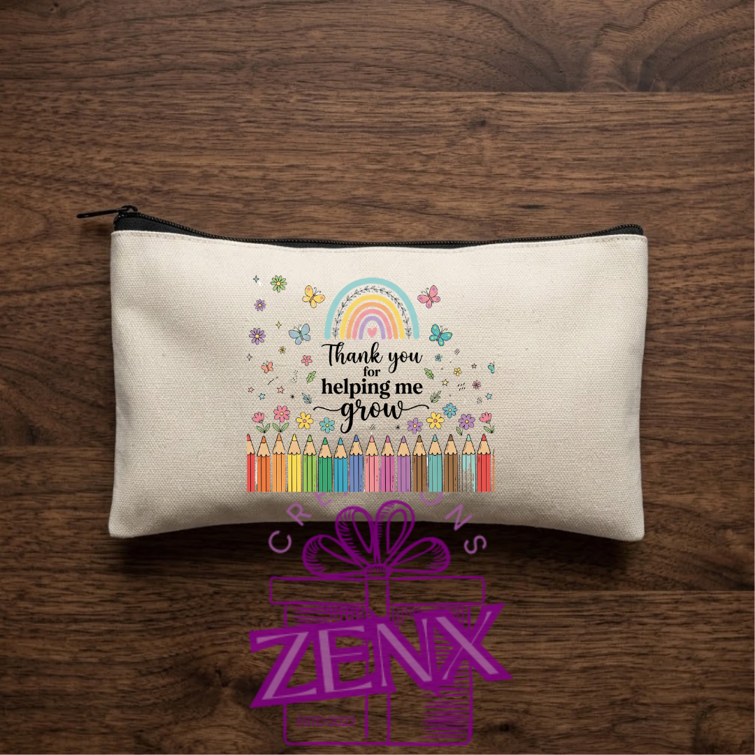Thank you for helping me grow teacher pouch, rainbow pencils design