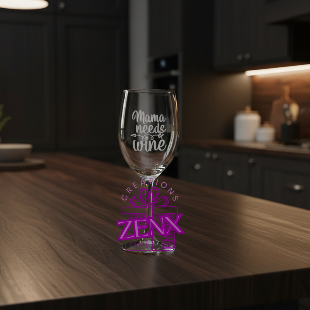 Mama Needs Wine Engraved Wine Glass – Funny Mother's Day Gift for Mum